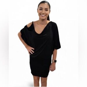Lascana by Venus Black Stretchy Cold-Shoulder Draped Dress size 4
